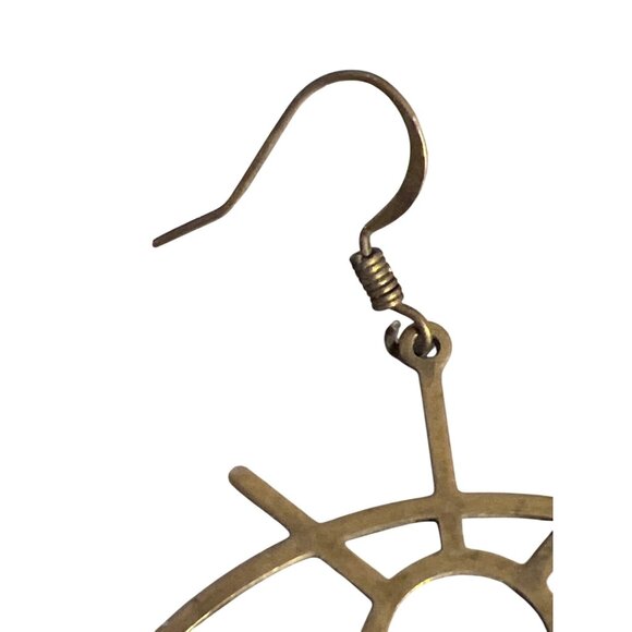 Evil Eye Shaped Brass Dangle SINGLE Earring Openwork Hook 2" Long 2.02g Unique - Picture 3 of 5